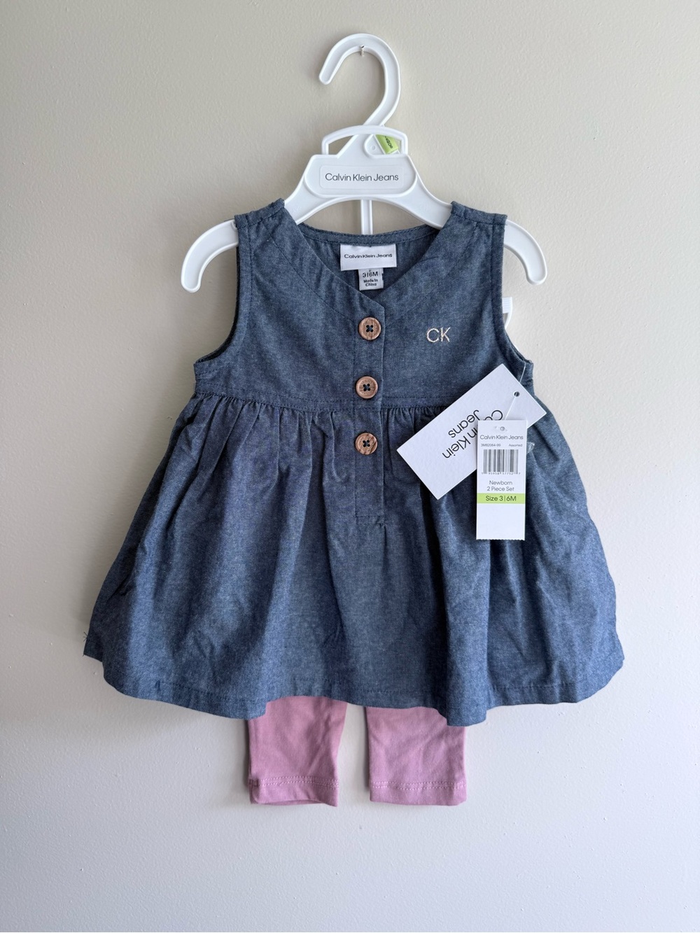 Calvin Klein Jeans Blue Chambray Dress with Pink Leggings